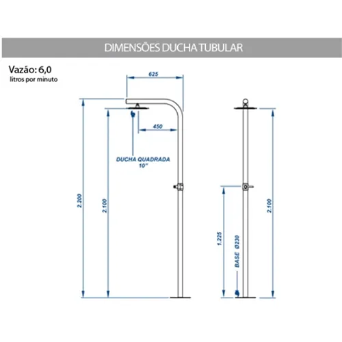 Ducha Para Piscina Tubular com Chuveiro Inox 2 Pol Sodramar