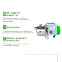 Bomba Autoaspirante Eurobombas Jetinox-400 1/2CV Monofasica 220V - Até 30 metros
