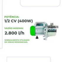 Bomba Autoaspirante Eurobombas Jetinox-400 1/2CV Monofasica 220V - Até 30 metros