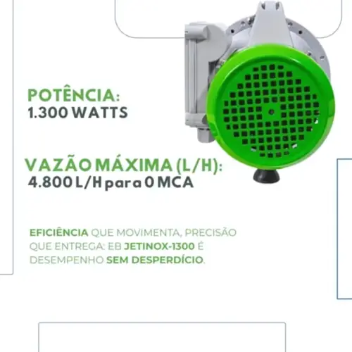 Bomba Autoaspirante Eurobombas Jetinox-1300 1,76CV Monofasica 220V - Até 50 metros