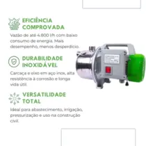Bomba Autoaspirante Eurobombas Jetinox-1300 1,76CV Monofasica 220V - Até 50 metros
