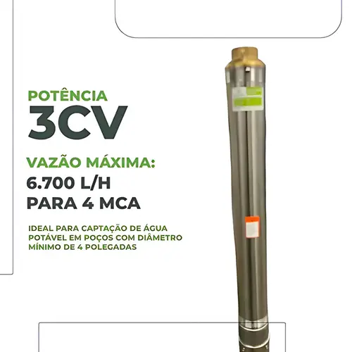 Bomba Submersa Caneta Eurobombas 4ESM2-18 3CV 4 Polegadas Monofásica 220V - Com Control Box