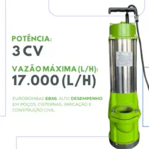 Bomba Submersível Água Limpa Eurobombas EBX6-50/4-2.2B 3CV Trifásica 220V