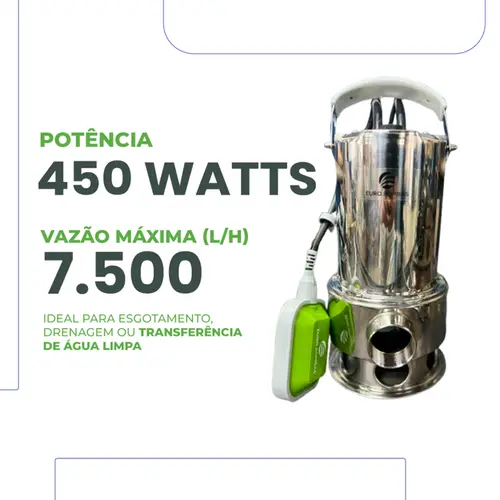 Bomba Submersível Para Água Suja Eurobombas EB Euroinox-450 0,61CV Monofásica 220V