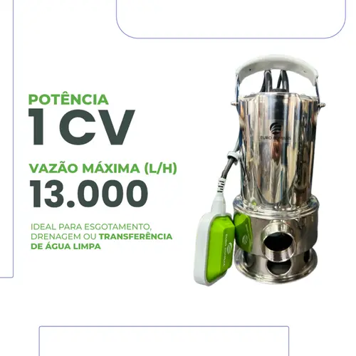 Bomba Submersível Para Água Suja Eurobombas EB Euroinox-750 1CV Monofásica 220V