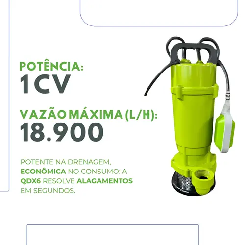 Bomba Submersível para Agua Turva Eurobombas QDX6-18-0.75F 1CV Monofásica 220V