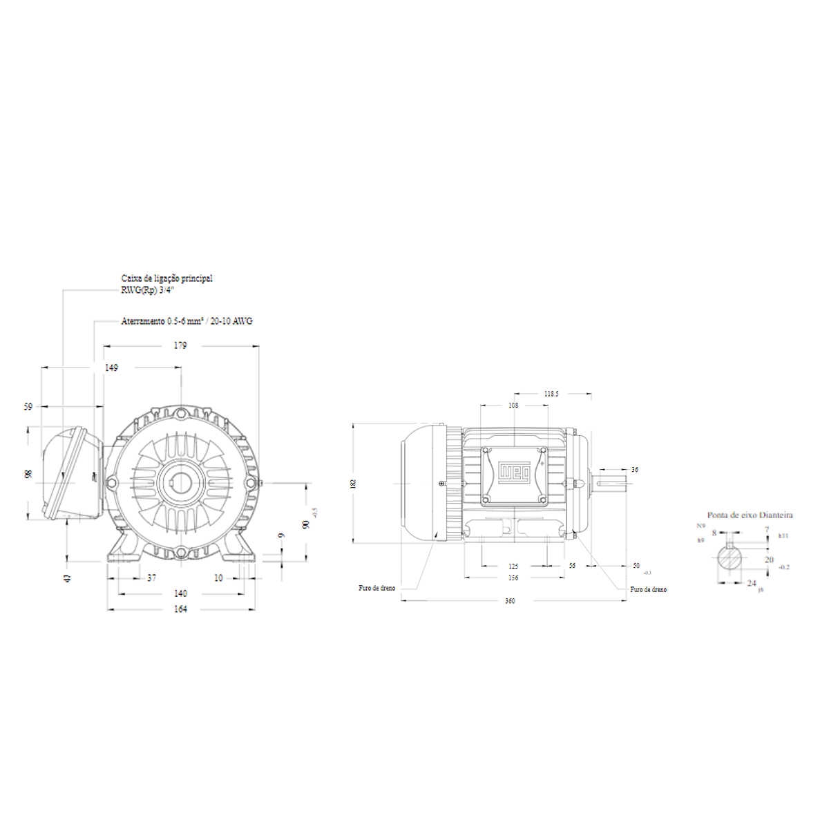 Motor Elétrico Weg W22 Ir3 Premium Ip-55 3 Cv 4 Polos Trifásico 220/380 ...