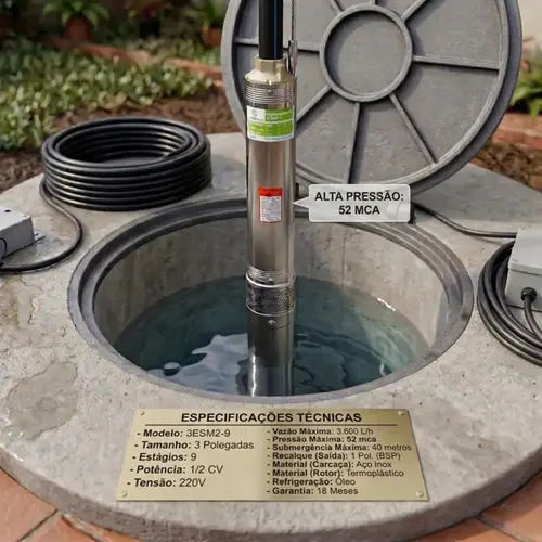 Bomba Submersa Caneta Eurobombas 3ESM2-9 1/2CV 3 Polegadas Monofásica 220V - Com Control Box