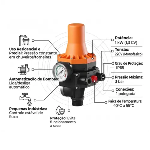 Controlador Automático de Pressão Eurobombas EPC-3 1 kW 1,3CV Monofásica 220V