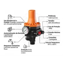 Controlador Automático de Pressão Eurobombas EPC-3 1 kW 1,3CV Monofásica 220V