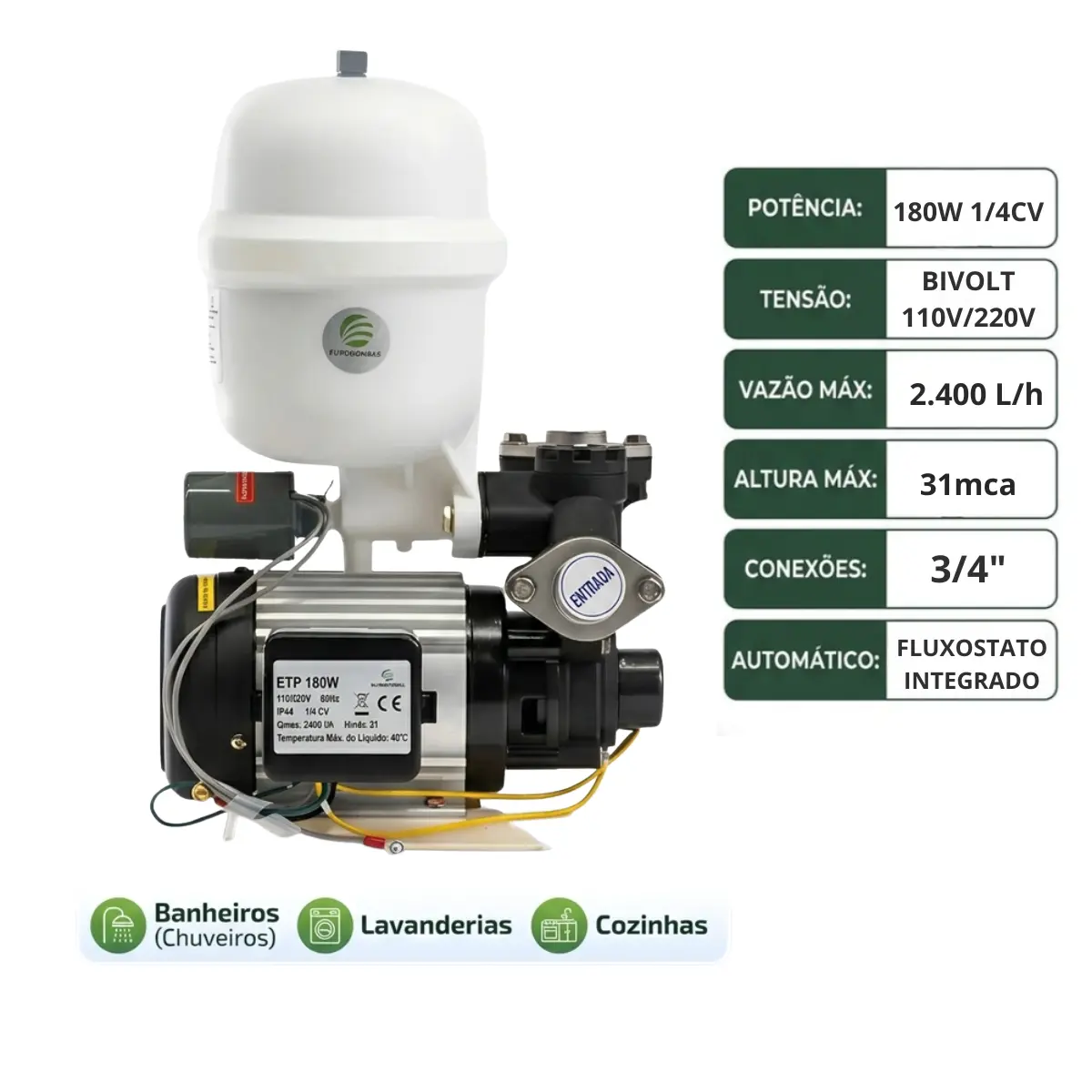 Pressurizador De Água Eurobombas ETP 820 180W Bivolt 110/220V