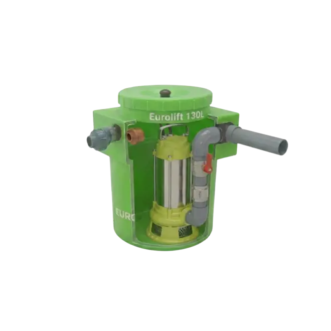 Estação Elevatória Eurolift 130L Com Bomba Submersível Trituradora Eurobombas WQ Destroyer-1100m 1,5CV Monofásica 220V