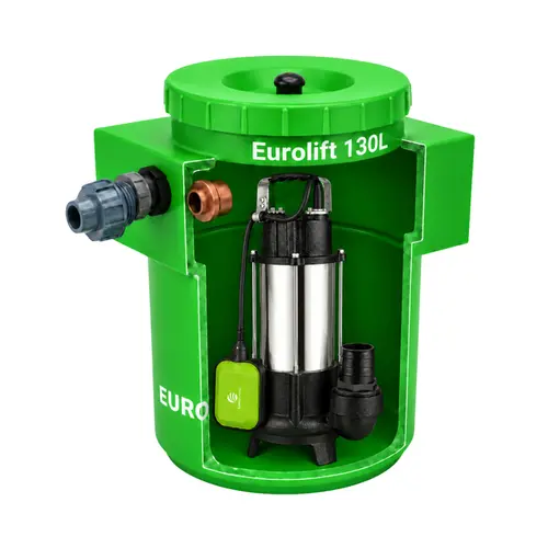 Estação Elevatória Eurolift 130L com Bomba Submersível Eurobombas EBS-750 1CV Monofásica 220V