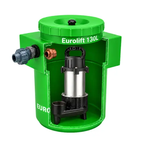 Estação Elevatória Eurolift 130L com Bomba Submersível de Esgoto Eurobombas EB Iron-850 1,15CV Monofásica 220V