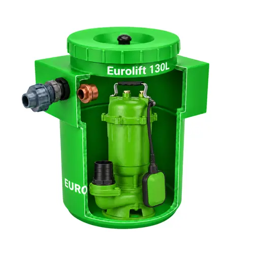 Estação Elevatória Eurolift 130L com Bomba Submersível para Esgoto Eurobombas WQD-750W 1CV Monofásica 220V