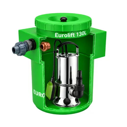 Estação Elevatória Eurolift 130L com Bomba Submersível Eurobombas EB Euroinox-750 1CV Monofásica 220V