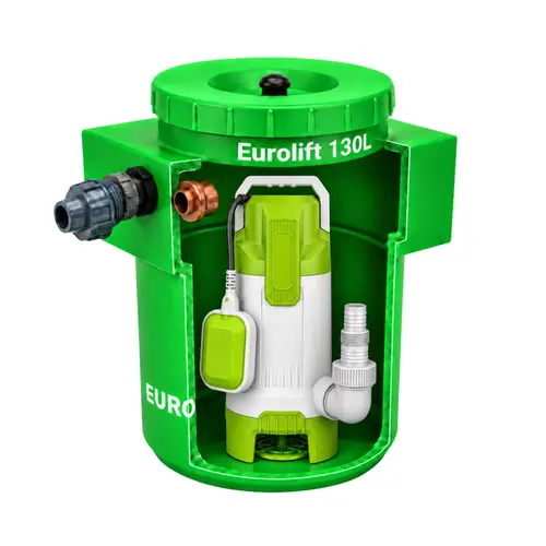 Estação Elevatória Eurolift 130L com Bomba Submersível Eurobombas EB Europower-750 1CV Monofásica 110V